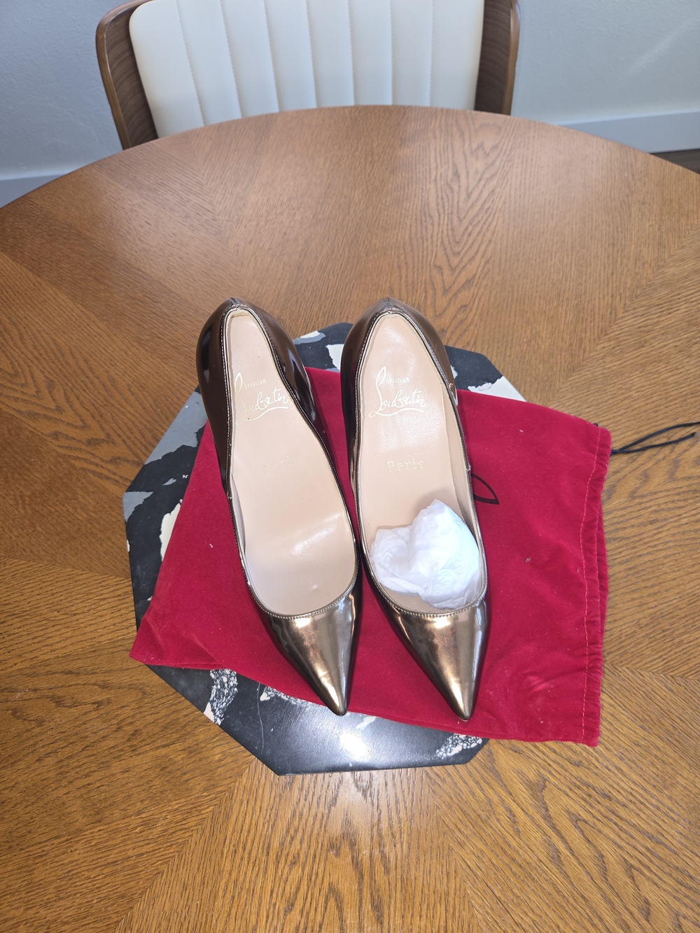 Christian Louboutin Metallic Bronze Pointed Toe Pumps